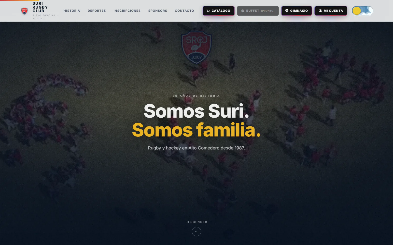 Portada de surirugbyclub.com, el sitio de Suri Rugby Club