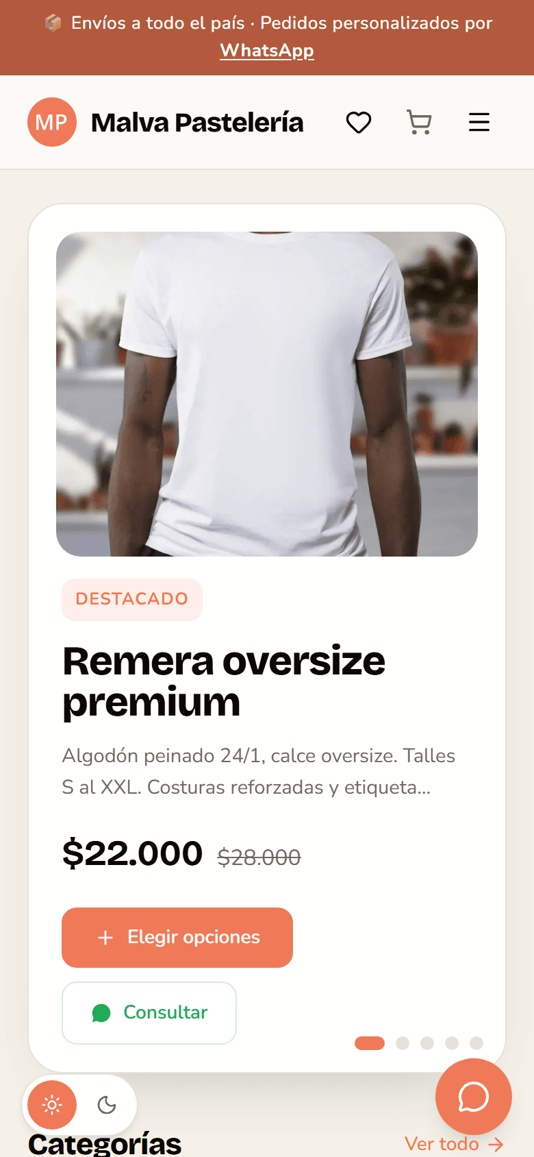 La misma tienda vista en el celular